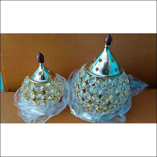 Brass Crystal Diya Set