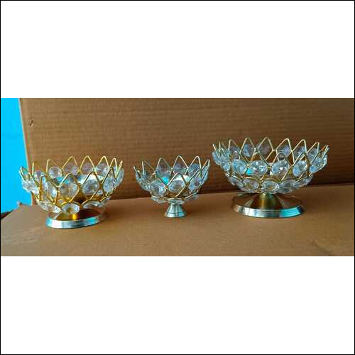 Brass Crystal Diya Set of 3