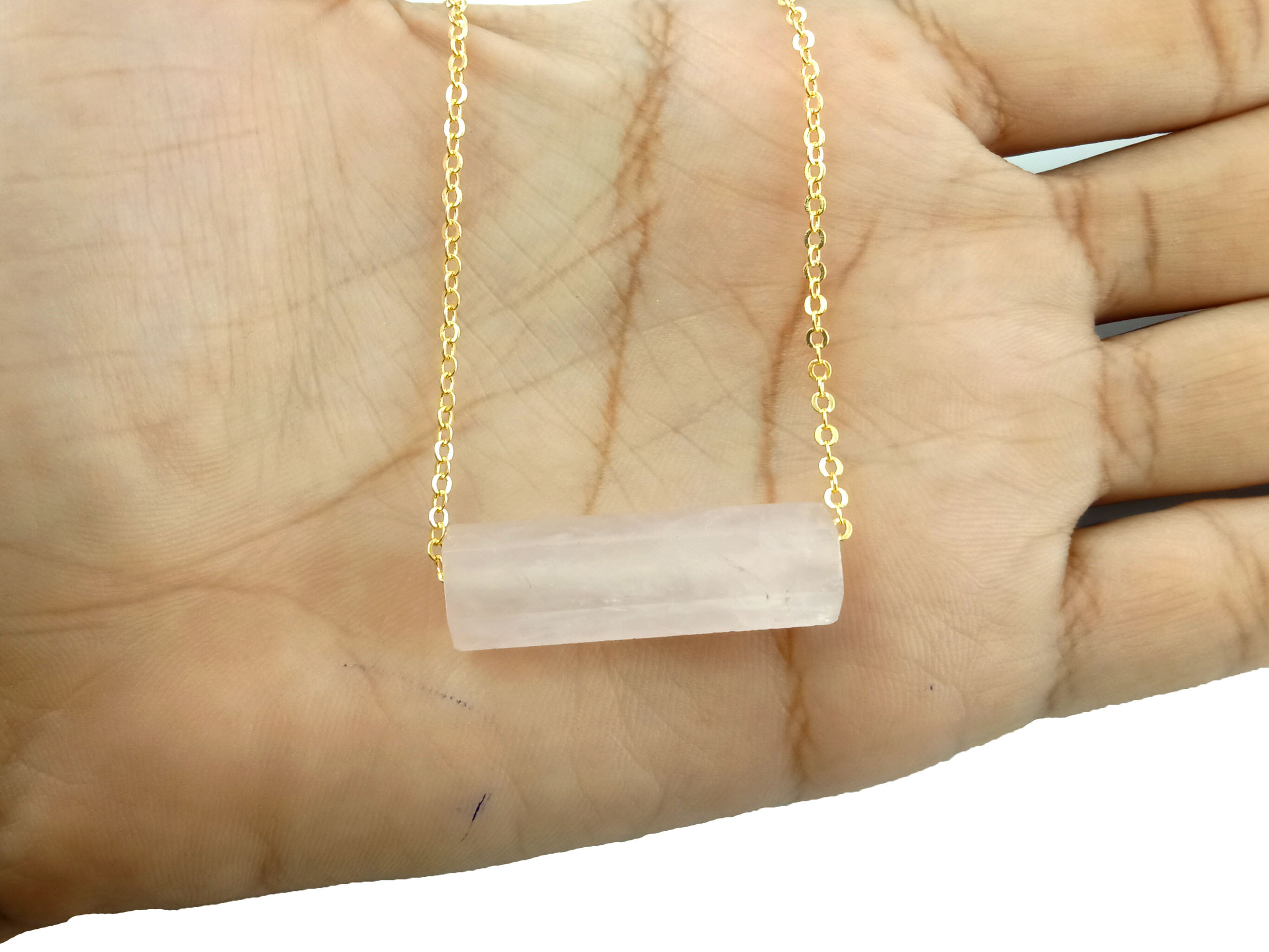 Long Pencil Rose Quartz - Natural Gemstone - Rough Pendant Necklace