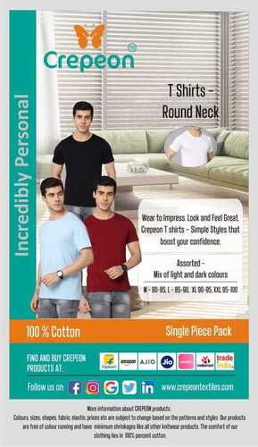 CREPOEN Cotton Round Neck T-Shirts