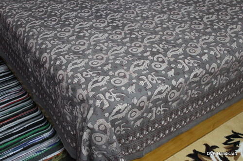 Dabu Hand Block Printed Cotton Bed Sheet