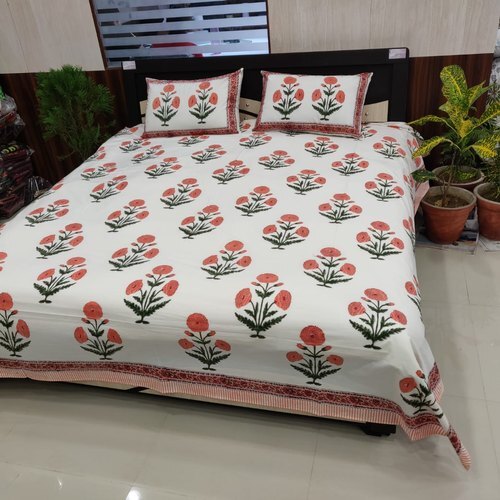 Hand Block Sanganeri Floral Print Cotton Bed Sheet