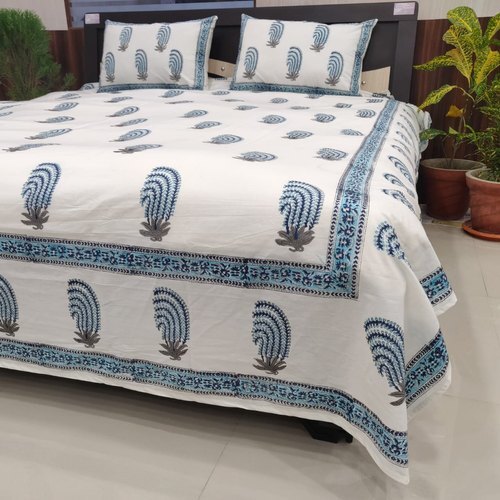 Multi Color Buta Block Print Double Bed Sheet With Pillow
