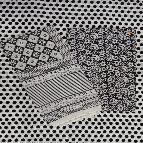 Floral Hand Block 3 Pcs Suit Set Cotton Cambric Fabric