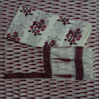 Floral Leaf Hand Block Printed Cotton Fabric Unstitch Suit Set