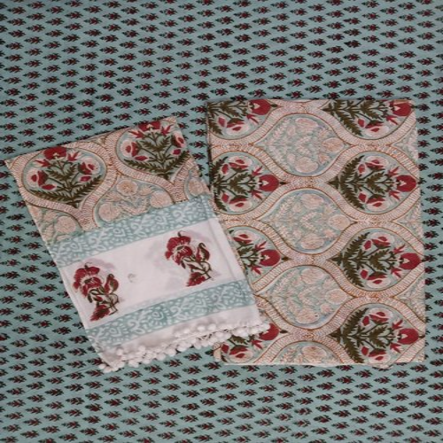 Multi Vegetable Natural Color Hand Block Printed Cotton Fabric Suit Set