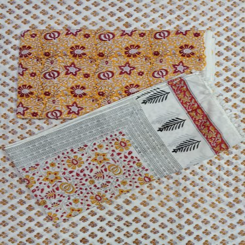 Sanganeri Bagru Hand Block Print Cotton Fabric 3 Piece Suit Set