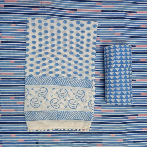 Stripe And Polka Dot Hand Block Print Cotton Cambric Fabric