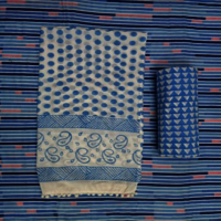 Stripe And Polka Dot Hand Block Print Cotton Cambric Fabric