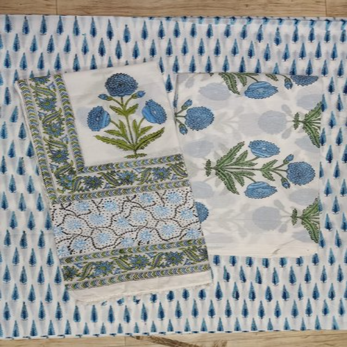 Mughal Buta Floral Hand Block Print Cotton Cambric Suit Set