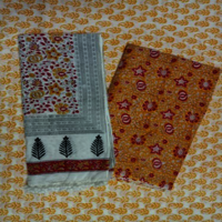 Yellow Floral Hand Block Print Suit Set Cotton Cambric Fabric
