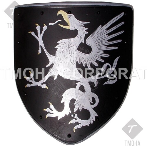 Medieval Shield - High Quality Steel and Wood, Custom Size - Handmade Antique Imitation Armor with Leather Accents, Decorative Coat of Arms Design