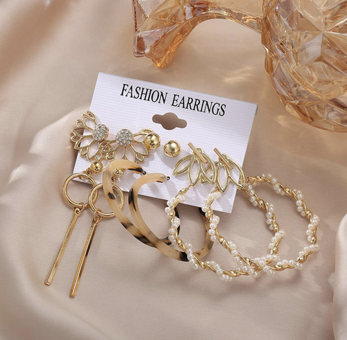 Vembley Lavish 6 Pair Pearl Marble big hoop earring and Flower Stud Earrings for women and girls