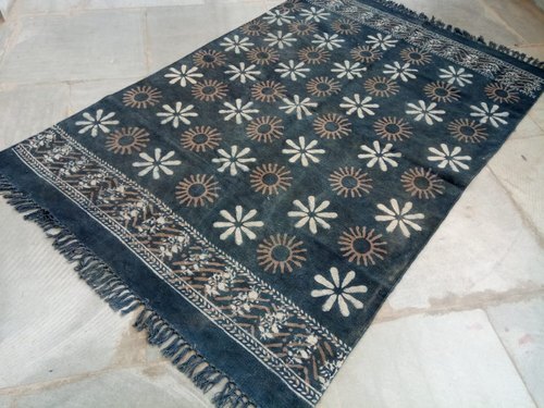 Dabu Block Printed Sanganeri Cotton Rugs Room Mat And Carpet Squire Shape