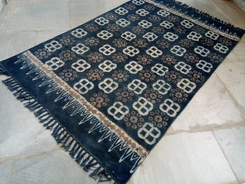 Anit Slip Indigo Blue Floral Hand Block Bagru Sanganeri Printed Room Rug Floor Rug Mat And Carpet
