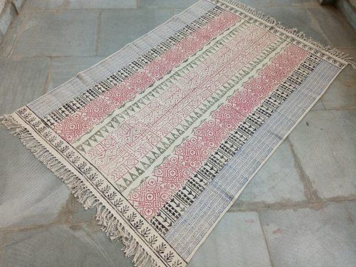 Multi Color Cotton Room Rug Handmade Floor Rug Carpet Mat Block Printed