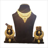 Golden Gold Necklace With Earring