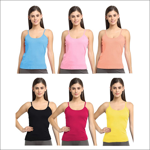 Ladies Plain Camisole - Polyester and Spandex Blend, U-Shape Neck, Medium Length, Narrow Straps, Stylish and Comfortable Design for Women