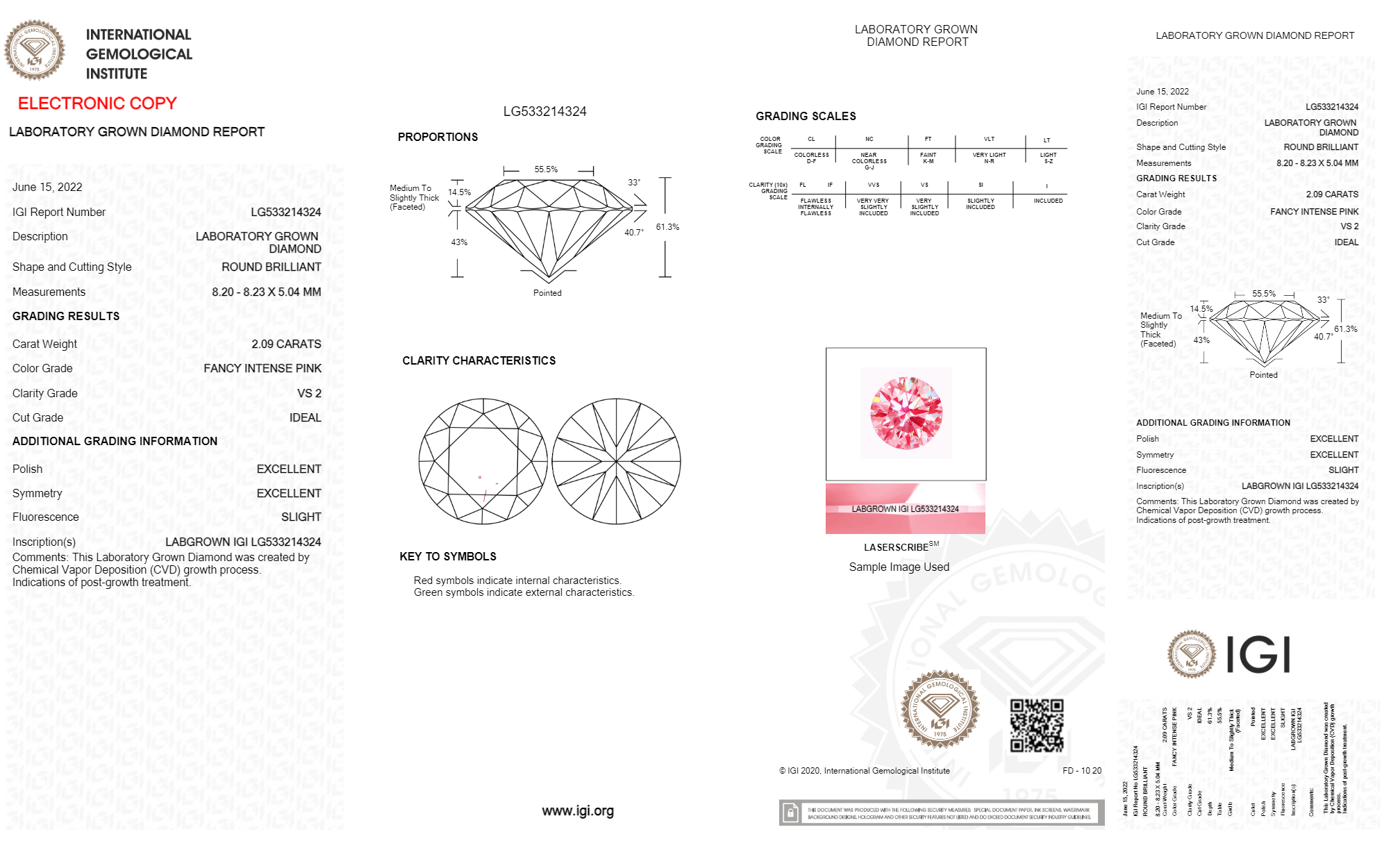 Round 2.09ct Fancy Vivid Pink VS2 IGI Certified CVD Lab Grown Diamond EC3518