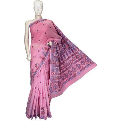 Lucknow Chikankari Saree - Georgette Fabric, 6.3 M Length with Blouse Piece, Pink Color | Elegant Embroidered Design, Skin-Friendly, Tear-Resistant, Perfect for Casual Occasions