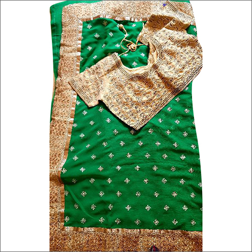 Embroidered Green Saree - Georgette Fabric Handwoven Design | Ideal for Weddings Festivals and Party Wear Featuring Exquisite Hand Embroidery