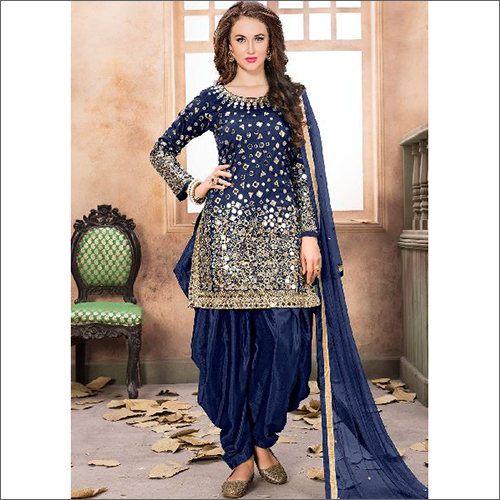 Ladies Salwar Suit - Nylon Chiffon, Customized Size, Blue Beaded Pattern | Full Sleeves, Embroidered, Breathable, Anti-Wrinkle, No Fade, Dry Clean