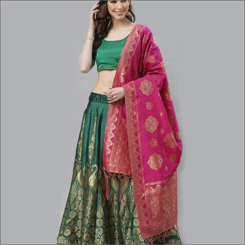 Green-Pink Banarasi Silk Lehenga Choli