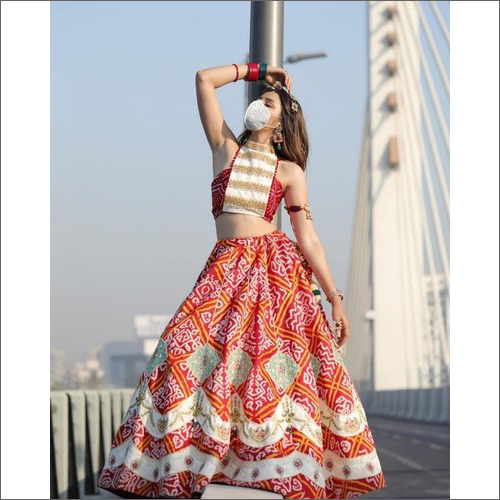 Red-Off White Bandhani Lehenga Choli