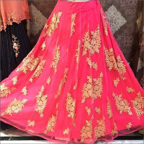 Pink Net Embroidered Skirt