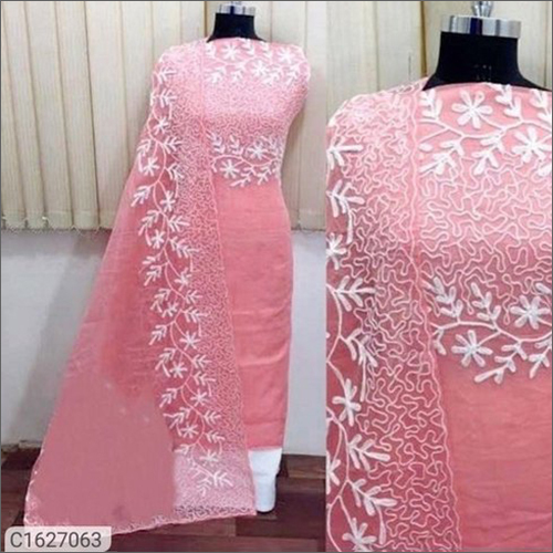 Cotton Embroidered Dress Material - Gold Turkish Style Customizable for Weddings | Lightweight Hand Washable All-Season Wear