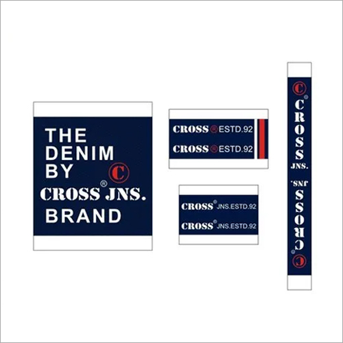 Polyester Printed Jeans Label - Rectangle Shape, Blue Color, Customized Packaging, Water Activated Adhesive, Multicolor Design Printing, Cardboard Material