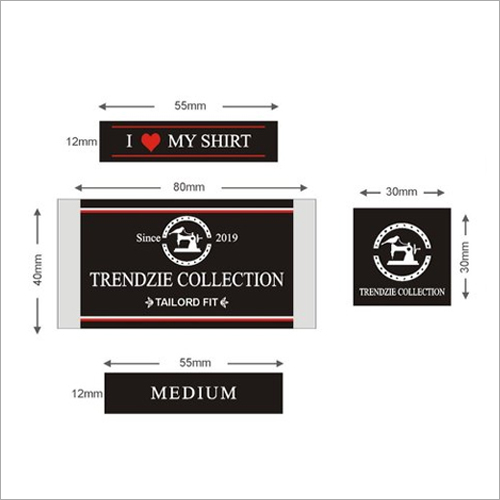 TShirt Label - Woven Material, 55 x 12 mm, 40 x 80 mm, 30 x 30 mm | Multicolor, Printed Design, Water Activated Adhesive, Rectangle Shape, Customized