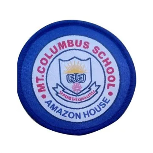 Blue School Garments Uniform Label - Cotton Fabric, Round Shape, Blue Color | Water Activated Adhesive, Customizable Printed Design