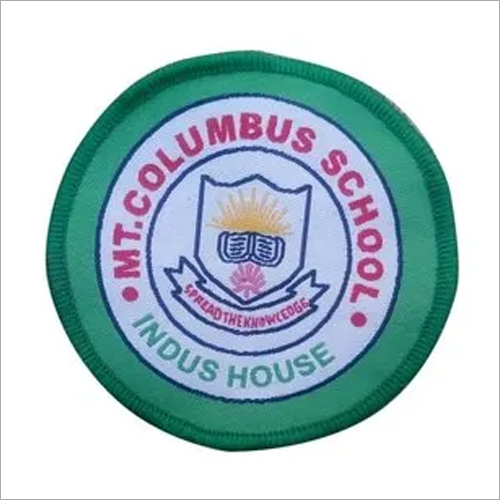 GreenSchool Security Garments Uniform Label - Cotton Material, Round Shape, Green Color, Embroidered Design | Water Activated Adhesive, Customized Printing