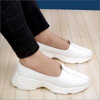 Mens White Leather Slip on Shoes