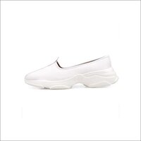 Mens White Leather Slip on Shoes