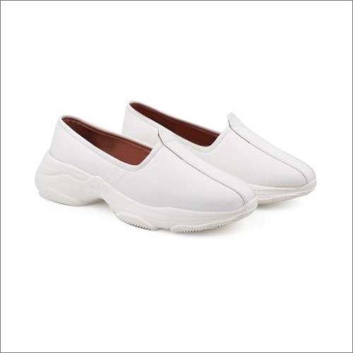 Mens White Leather Slip on Shoes