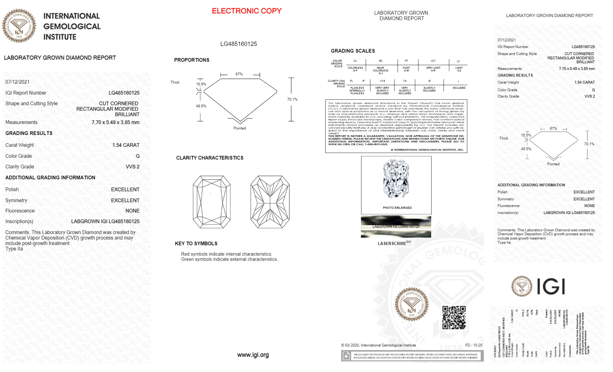 Radiant 1.54ct G VVS2 IGI Certified CVD Lab Grown Diamond EC2186