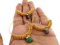 Green Natural Emerald Natural Rough Gemstone Earrings Hoop