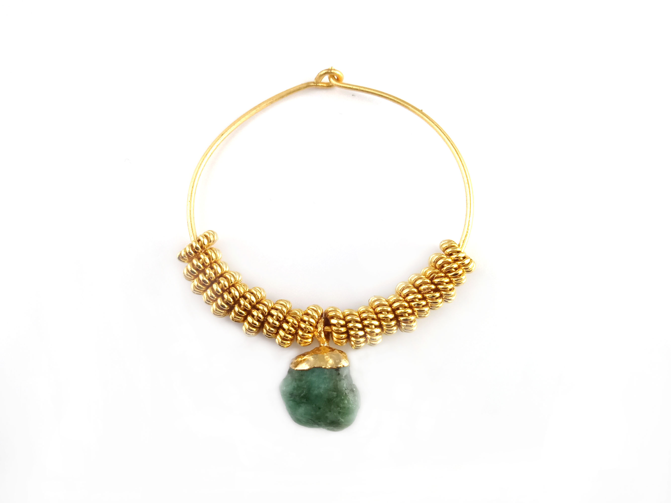 Green Natural Emerald Natural Rough Gemstone Earrings Hoop