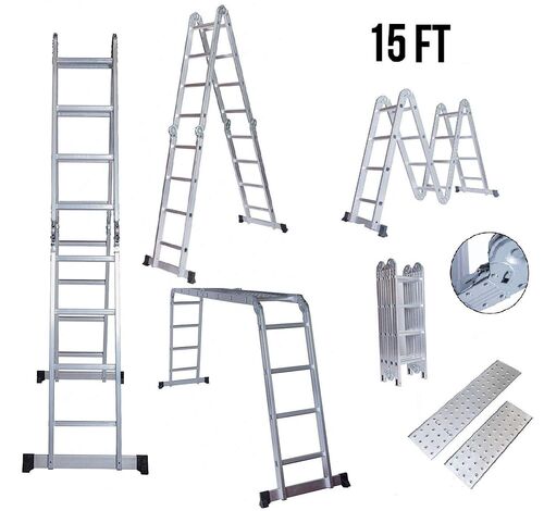 Bigapple Foldable and Ajustable Multipurpose Aluminium Ladder 4 3 for Home and Industrial Purpose 12Ft  12Steps 150kg Capacity