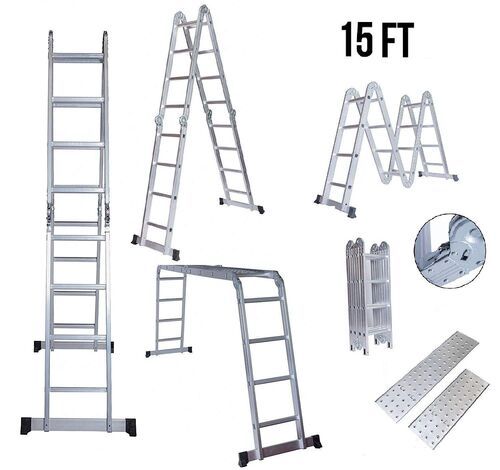 Foldable and Adjustable Multipurpose Aluminium Ladder 4 3 for Home and Industrial Purpose 12Ft  12Steps 150kg Capacity