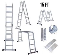 Bigapple Foldable and Ajustable Multipurpose Aluminium Ladder 4 3 for Home and Industrial Purpose 12Ft  12Steps 150kg Capacity