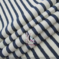 Blue Stripe Hand Block Print Cotton Fabric Natural Color