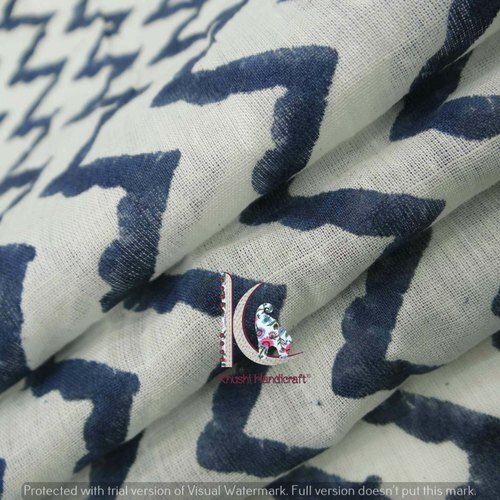 Blue Zig Zag Hand Block Print Jaipuri Cotton Fabric