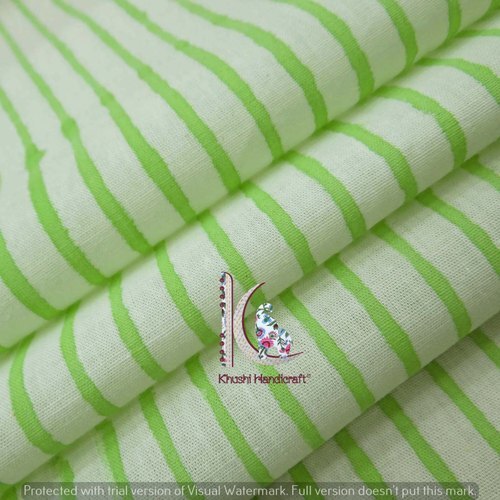 Green Small Stripe Block Print Cotton Fabric