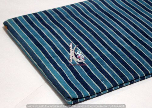 Washable Indigo Blue Dabu Hand Block Stripe Printed Cotton Fabric