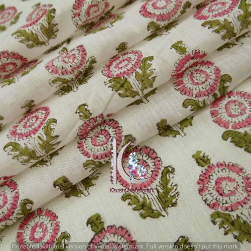 Floral Hand Block Print 100% Cotton Fabric Vegetable Color
