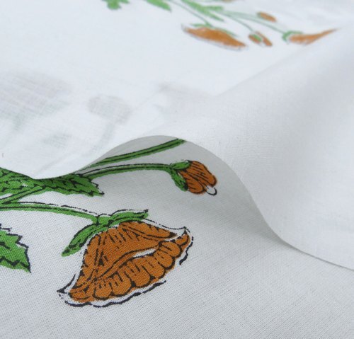 Floral Hand Block Print Cotton Fabric Multi Vegetable Color