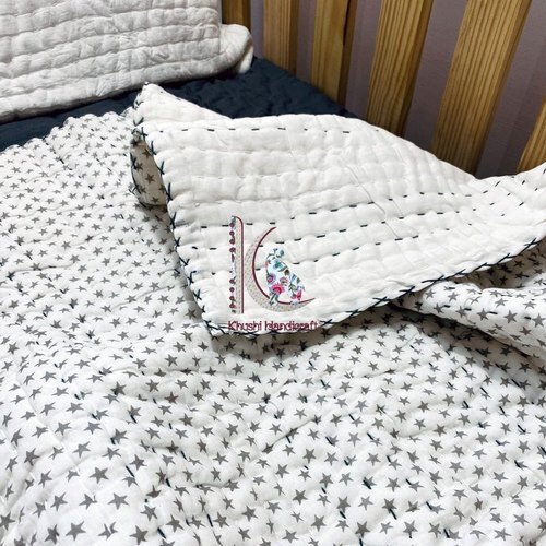 Handmade 100% Cotton Unisex Baby Cot Size Kantha Quilt